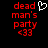 Red pixelated text 'dead man's party <33' on black background with white heart symbol above 'dead' in first frame, absent in second frame.