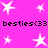 A static image with a bright pink background featuring white star shapes and repeated text "besties<33" in black pixelated font.