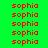 red 'sophia' text on green background with blue rectangular overlays in specific positions