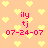 Pixelated peach background with yellow heart patterns, red text 'ily tj' and '07-24-07' repeated in four quadrants.