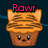 Pixelated orange cat-like character with closed eyes, pink blush cheeks, and a pink 'Rawr' text above its head on dark background.