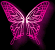 Four pixelated pink butterflies with translucent wings arranged in a on black backgrounds, each showing subtle variations in wing transparency and color gradient