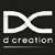Pixelated icon with white 'DX' symbol above lowercase text 'dcreation' on dark background.