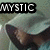 four identical anime-style character images with text labels above each, showing a hooded figure in muted tones
