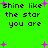 Green background with black pixelated text reading "shine like the star you are" and scattered purple plus-shaped stars.