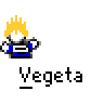 A 4x4 contact sheet of a Vegeta-themed animated buddy icon showing sequential frames with yellow energy effects expanding from the character's hands against a gray background.