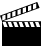 Three black-and-white clapperboard icons with striped top sections, displayed in a against a gray background