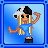 A 3x3 contact sheet of a pixel art animated icon featuring a cartoon character and repeated text "KIRSTEN IS A F.I.M.P" on blue backgrounds, with the leftmost top frame showing the character in motion.