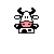 Pixel art cow icon with two animation frames showing a static pose and an arm-raising motion, plus text "Moo!" below the second frame.
