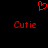 Red pixelated heart symbol above two instances of the word Cutie in red pixelated text on a black background.