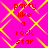 A static image with a bright pink background overlaid with a yellow geometric pattern and repeated red text reading "party like a rock star" in a pixelated font.
