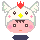 Pixel art character with pink cheeks and a white hat featuring red crest, yellow star, and pink crosses, shown in two expressions with blue winged variants below.