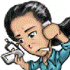 Animated sequence of a cartoon character holding a phone to their ear, wearing a blue shirt with white collar, dark hair, and a cigarette in mouth.