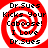 Red and white spiral background with black text reading "Dr. Sues Kicks Your Caboose! I Love Dr. Sues" arranged in a circular pattern.