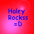 Red background with blue text 'Haley Rockss =D' in four quadrants, each showing a different light bloom effect.