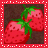 Pixelated strawberry icon with green leaves on brown background, adjacent to red text reading 'strawberry sweeti' and black section with multicolored 'Made at IconFun.com' text.