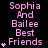 A static image displays repeated text 'Sophia And Bailee Best Friends' in pink pixelated font on a black background, with varying numbers of small pink heart symbols to the left.