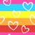 Pixelated heart-shaped icons float over horizontal rainbow stripes with a central yellow-and-black '43' symbol.