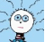 Pixelated cartoon character with large blue eyes and a white face against light blue background, accompanied by pink text reading "Boys are smelly!!!".
