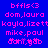 Blue background with pink pixelated text reading 'bffls<3', 'dom.laura', 'kayla.lizett', 'mike.paul', and 'dani.gab' in two identical vertical