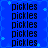 Blue background with light blue star shapes and repeated black text 'pickles' in a pattern