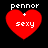 Four identical red heart-shaped icons with white text 'pennor' and 'sexy' on black background, each featuring a small white plus sign above 'sexy'.