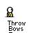 Animated contact sheet showing 11 frames of a pixel art buddy icon with a stick figure character throwing red bows, including one frame with speech bubbles reading "THAT WAS DUMB...".