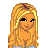 Pixel art featuring a blonde woman with long hair, blue text reading 'All the guys want... Rachel', and pink/purple hearts on white background.