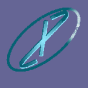 Six identical teal X-shaped symbols inside oval outlines on a purple background, each with subtle animation changes in the outline's brightness.