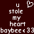 Pixelated text and symbols on dark red background with white text and heart symbol.
