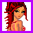 Pixel art contact sheet showing a character with red hair and text phrases on purple backgrounds.