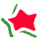 Two star-shaped icons with green and red motion trails on white background; one red, one green.