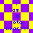 Pixelated yellow and purple checkered background with blue text reading "i am a total beast!!!!" in multiple repeated arrangements.