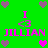 Green background with pink and purple pixelated text and heart symbols arranged in a symmetrical pattern.