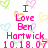 Pixelated pink text on white background with colorful heart shapes, reading 'I Love Ben Hartwick 10.18.07 BFALS I couldnt Survive without THEM!' and partial names.