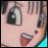 A 48x48 pixel buddy icon featuring a close-up of an anime-style character's face on the left and text elements on the right against a black background.