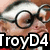 A pixelated image of a person with glasses and a red shirt, with the text "TroyD4" overlaid in white on a black background.