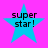 Four identical blue star icons with black text "super star!" on a bright pink background, arranged in two of two