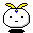 Pixel art contact sheet of a white spherical character with yellow antennae and blue gem, showing eight animation frames with varying expressions and poses against gray background.