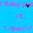 Pixelated blue background with pink text and symbols, featuring animated black pixel clusters near repeated phrases.