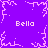 Pixelated purple background with four white 'Bella' text labels and branching white line patterns at corners and center.