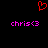 Red pixelated heart symbol above two identical pink text strings reading 'chris<3' on a black background.