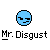 A static pixel art icon features a blue circular face with black pixelated eyes and mouth above the text "Mr. Disgust" in bold black and white pixelated font.