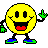 Two yellow smiley face characters with black limbs and green hands performing a high-five gesture against a gray background.