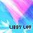 Pixelated image with gradient background transitioning from blue to pink, featuring bold black text reading LIBBY LOU at the bottom.