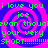 Pixelated green text on a blue and pink spiral background with repeated phrases.