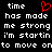 Black background with white pixelated text reading 'time has made me strong i'm startin to move on' and a red heart symbol above the right 'time'.
