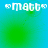 Pixelated text 'matt' with arrow symbols on a blue-green gradient background, showing subtle animation changes in green circular patterns.