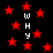 Black background with scattered red stars and vertical white text reading "WHY" repeated four times.