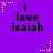 Purple background with repeated text "i love isaih" in black pixelated font, surrounded by yellow and purple star-shaped pixel clusters that shift position across frames.